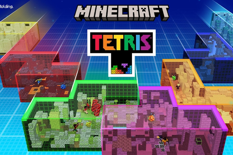 Poster kolaborasi Minecraft dan Tetris(Minecraft)