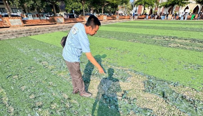 Rumput Sintetis Alun-Alun Majalengka Rusak, Bupati Eman Instruksikan Perbaikan