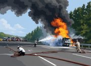 Mobil Pengangkut Solar Terbakar Usai Kecelakaan dengan Truk Kayu di KM 80 Tol Cipali