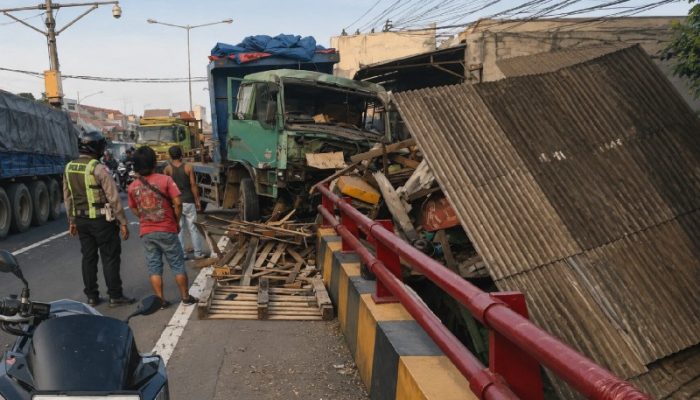Truk Kontainer Hantam Rumah dan Warung di Pamanukan Subang, Arus Lalu Lintas Sempat Tersendat