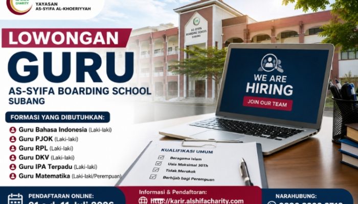 Buruan! As-Syifa Boarding School Subang Buka Lowongan Guru, Daftar Cuma Sampai 11 Juli